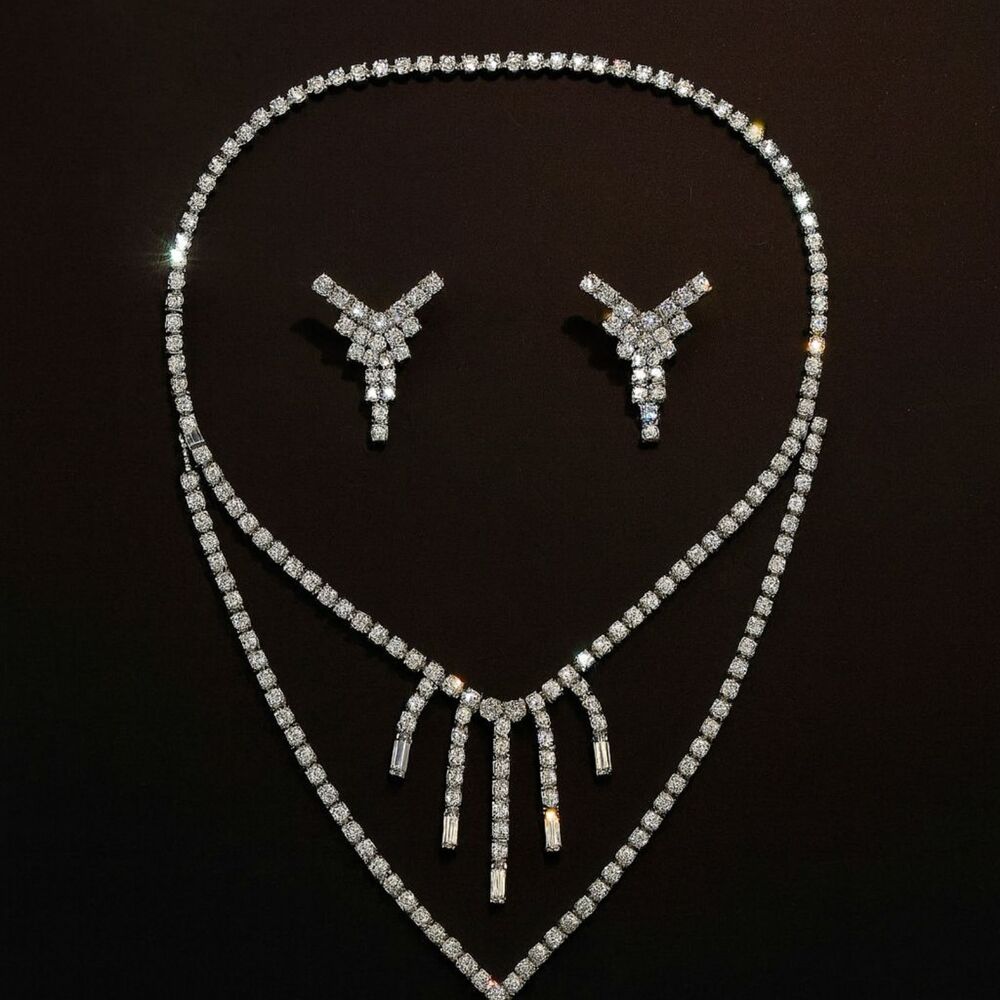 Bridal Austrian Crystal Necklace & Earrings Set – Double Strand